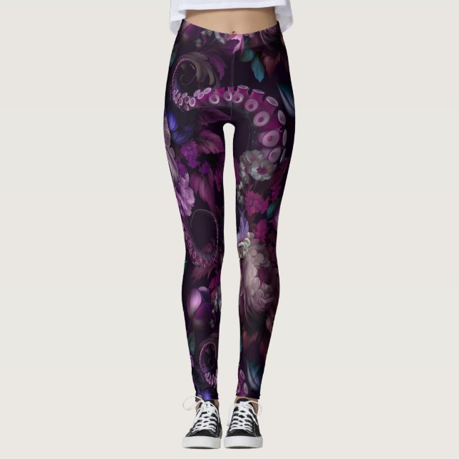 Leggings Tentáculo gótico oscuro rosado con flores (Anverso)