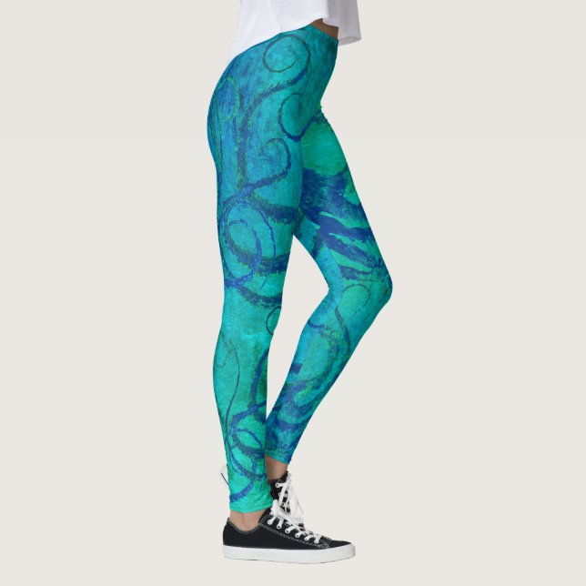 Leggings Tentáculos azules del pulpo en la aguamarina - (Derecha)