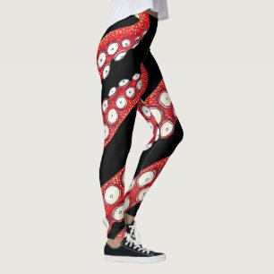 Leggings Tentáculos de Octopus de Kraken Rojo Negro