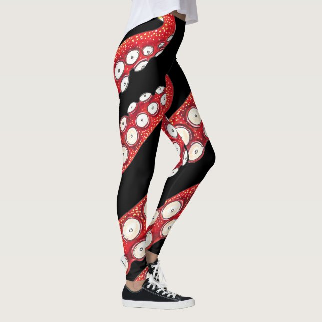 Leggings Tentáculos de Octopus de Kraken Rojo Negro (Derecha)