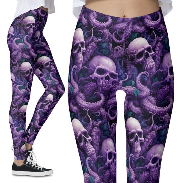 Leggings Tentáculos morados góticos y calaveras pulpo oceán (Subido por el creador)