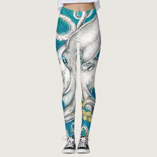 Leggings Tentáculos Octoques Tinta verde verde azulada