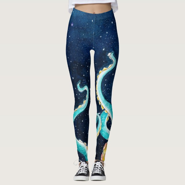 Leggings Tentáculos Verde azulados Galaxia Estrellas Acuare (Anverso)