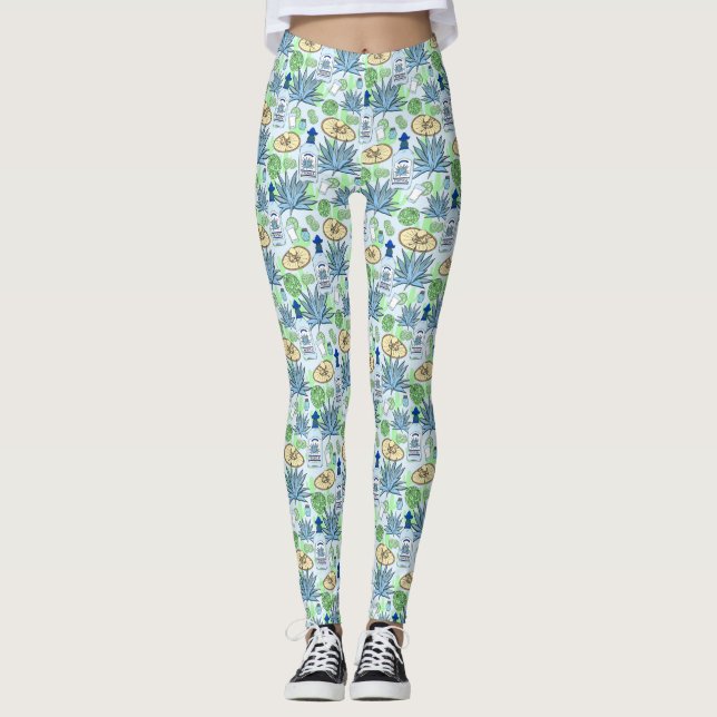 Leggings Tequila Drinker Cactus Agave Azul y Sombreros (Anverso)