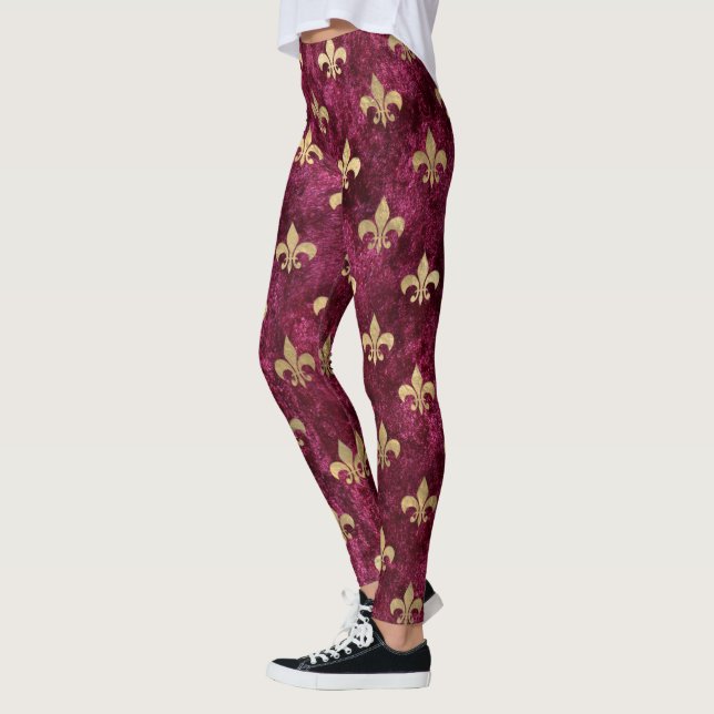 Leggings Terciopelo Rojo Fleur De Lis Mardi Gras Patrón de  (Izquierda)