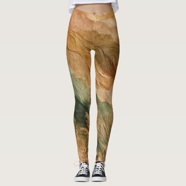 Leggings Terracotta Melocotón Flores Prensadas Boho  (Anverso)