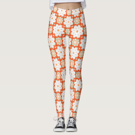 Leggings Terracotta Orange & Sage Green Geometric Floral Le