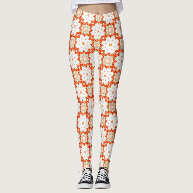 Leggings Terracotta Orange & Sage Green Geometric Floral Le (Anverso)