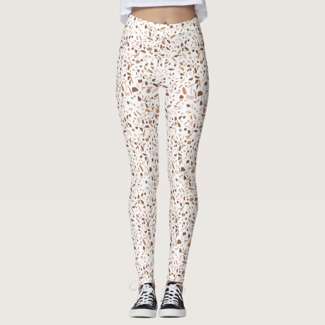 Leggings Terrazzo marrón y beige y blanco (Anverso)