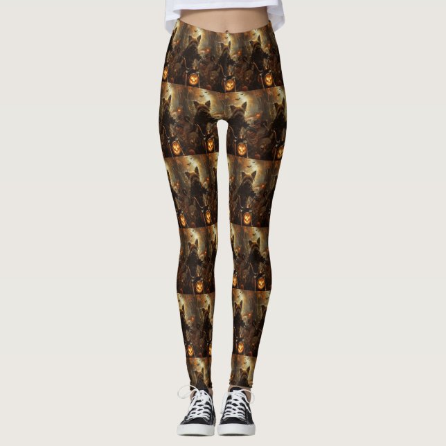 Leggings Terrier Australiano Montando Motocicleta Halloween (Anverso)