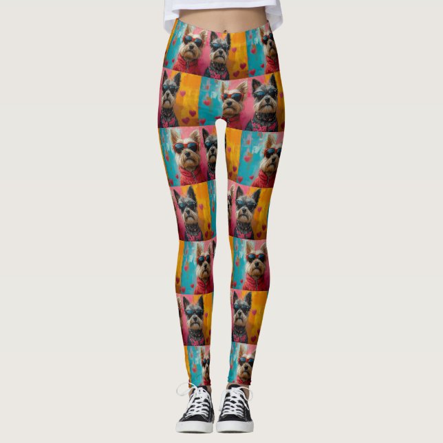 Leggings Terrier Cairn con rosas del corazón día de San Val (Anverso)