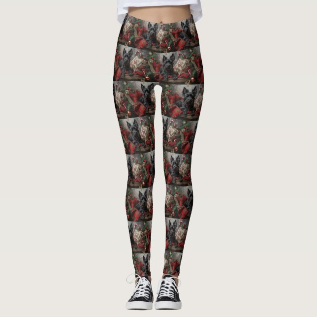 Leggings Terrier Escocés Navidad Festiva (Anverso)