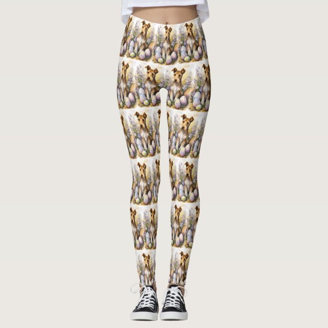 Leggings Terrier Wirefox Perro Con Huevos De Pascua Fiesta (Anverso)