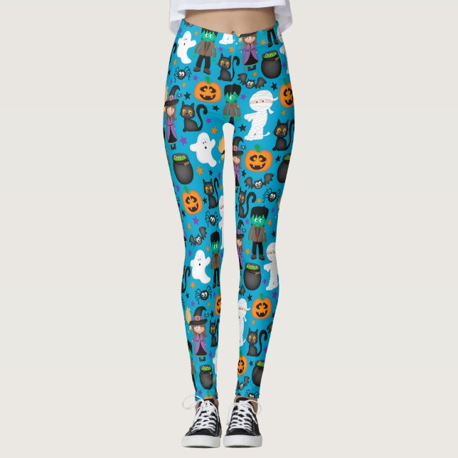 Leggings Testigos, fantasmas, momias patrón de Halloween (Anverso)