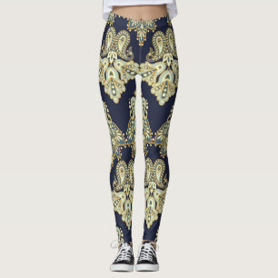 Leggings Textil Asiático: Ilustracion Floral Paisley
