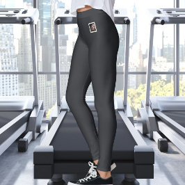 Leggings Texto de foto de mascota Cute Warm Neutral Caviar 