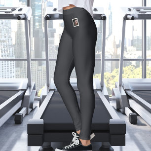Leggings Texto de foto de mascota Cute Warm Neutral Caviar