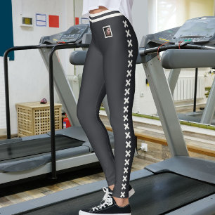 Leggings Texto de foto de mascota Patrón neutral de caviar 