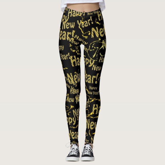 Leggings texto de jear nuevo feliz dorado en las piernas ne (Anverso)