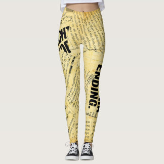 Leggings Texto de periódico con papel antiguo
