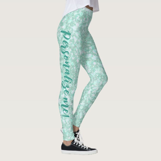 Leggings TEXTO DEL PERSONALIZADO del Purpurina azul Aqua Cr (Derecha)