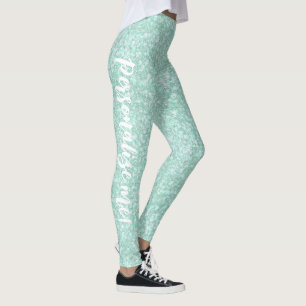 Leggings TEXTO DEL PERSONALIZADO del Purpurina azul Aqua Cr