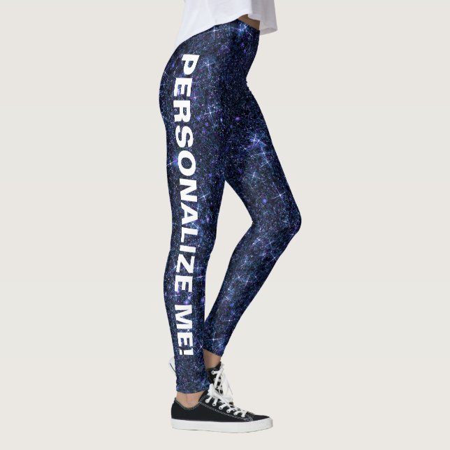 Leggings TEXTO DEL PERSONALIZADO del Purpurina azul de la M (Derecha)