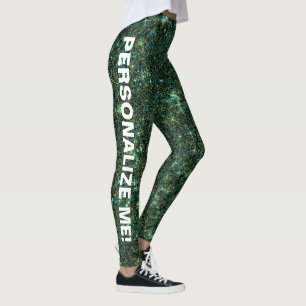 Leggings TEXTO del PERSONALIZADO del Purpurina azul dorado 