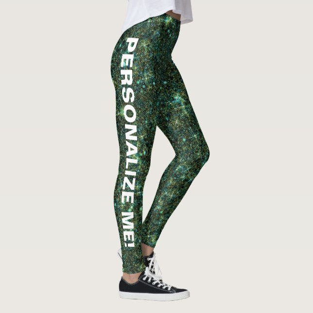Leggings TEXTO del PERSONALIZADO del Purpurina azul dorado  (Derecha)