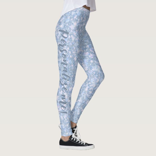 Leggings TEXTO DEL PERSONALIZADO del Purpurina azul pálido  (Derecha)