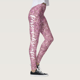 Leggings TEXTO DEL PERSONALIZADO Purpurina de la sirena ros