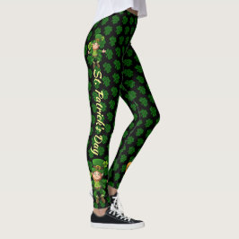 Leggings Texto personalizado de San Patricio Verde y Negro