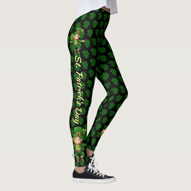 Leggings Texto personalizado de San Patricio Verde y Negro (Derecha)