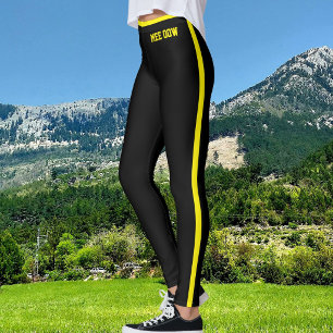 Leggings Texto personalizado gata mamá cool negro amarillo