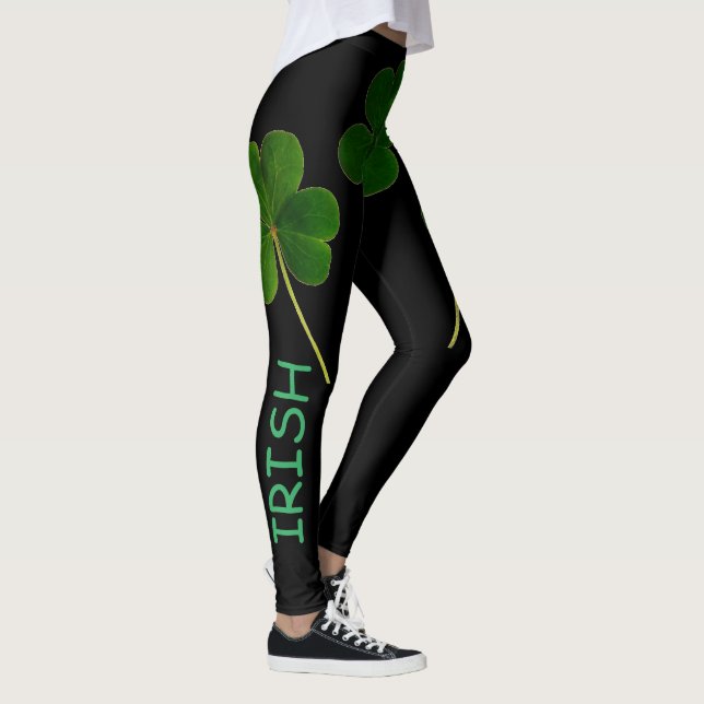 Leggings Texto verde del Shamrock irlandés del Día de San P (Derecha)