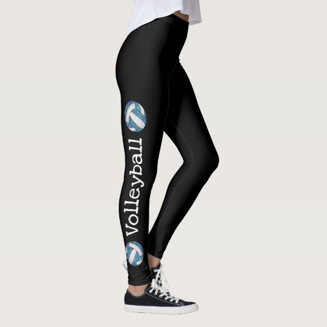 Leggings texto vertical voleibol azul piernas negras (Derecha)
