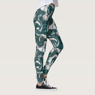 Leggings Textos de manchas blancas mezcladas en aguamarina 