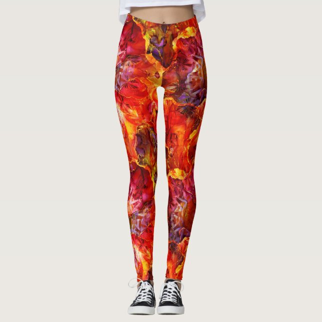Leggings Textos rojos Abstracción floral roja (Anverso)