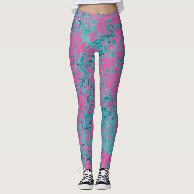 Leggings Textura azul encima de un color sólido rosado (Anverso)