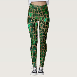 Leggings Textura cocodrilo falsa Malaquita y oro
