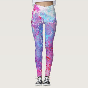 Leggings Textura creativa rosa-azul, manchas de pintura.