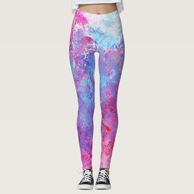 Leggings Textura creativa rosa-azul, manchas de pintura. (Anverso)