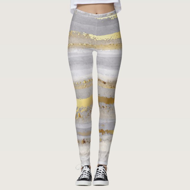 Leggings Textura de acuarela de oro gris de lujo (Anverso)