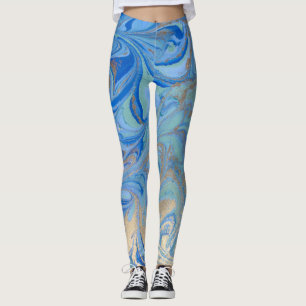 Leggings Textura de acuarela líquida de oro azul