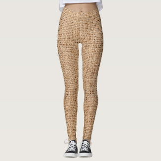 Leggings Textura de burrega marrón, mantel rústico.