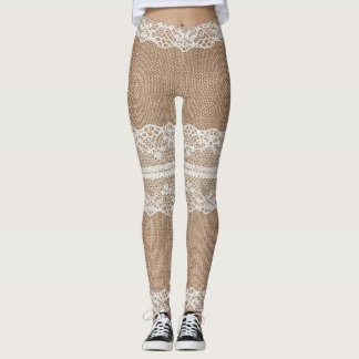 Leggings Textura de encaje blanco-negro de Burlap marrón