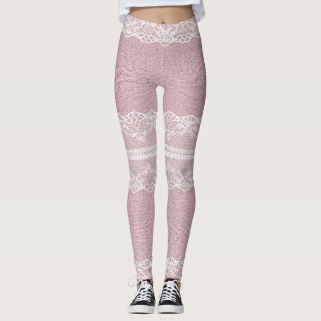 Leggings Textura de encaje blanco rosado Pastel (Anverso)