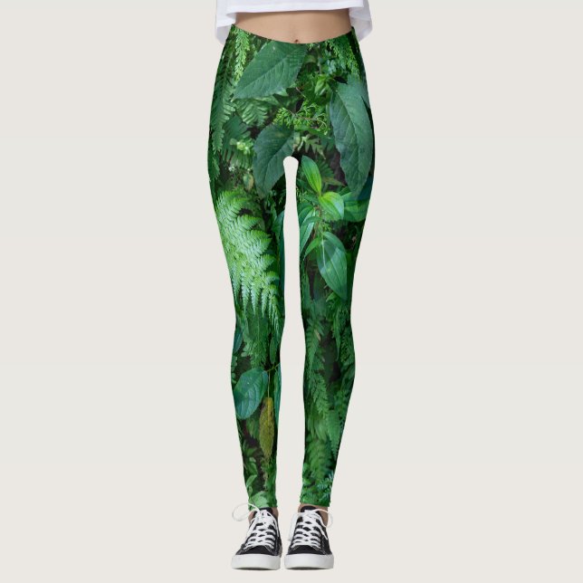 Leggings Textura de follaje de hierba verde (Anverso)