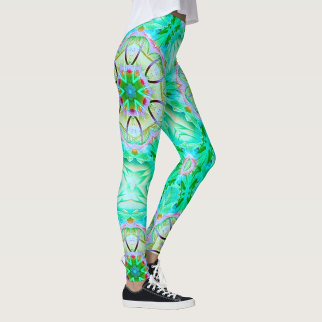 Leggings Textura de grano verde claro, caleidoscopio florid (Derecha)