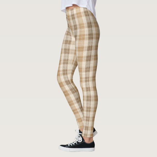 Leggings Textura de Lino a Cuadros Beige Cálido con Tejidos (Izquierda)